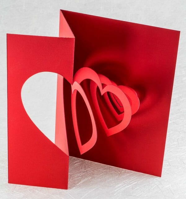 Helical Heart Valentine Pop Up Card (downward angle)