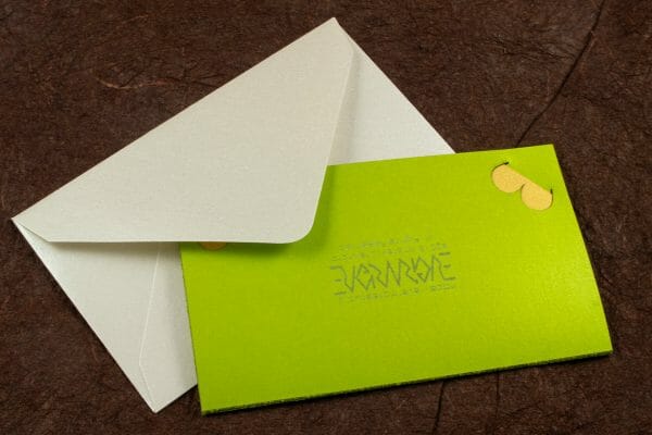 Flower Crest Pop Up Card, closed with envelope